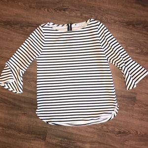 Black and white blouse with 3/4 bell sleeves